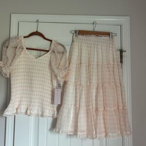 Rachel Parcell White and Pink Smocked Top and Skirt Set